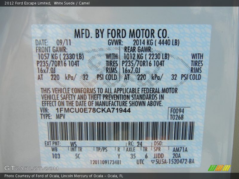 White Suede / Camel 2012 Ford Escape Limited