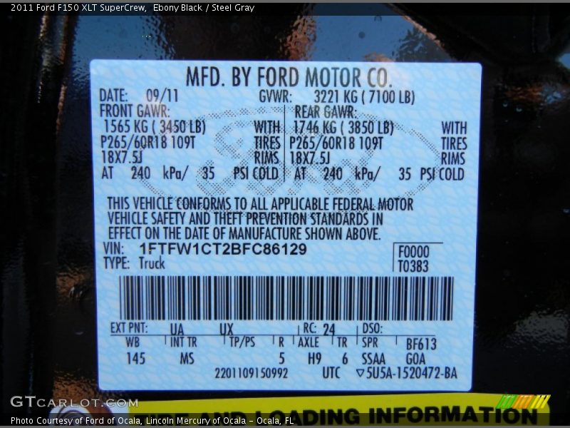 Ebony Black / Steel Gray 2011 Ford F150 XLT SuperCrew