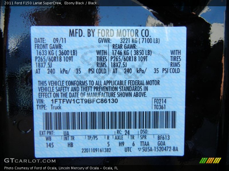 Ebony Black / Black 2011 Ford F150 Lariat SuperCrew