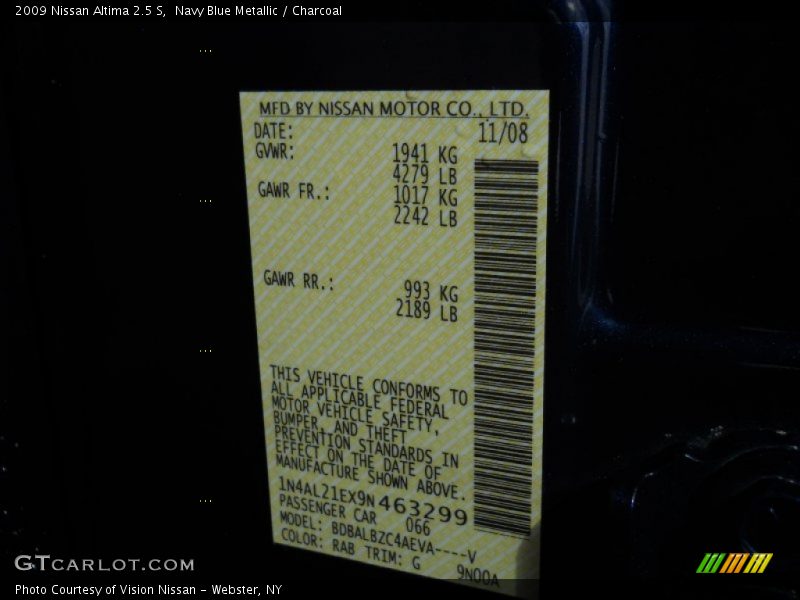 Navy Blue Metallic / Charcoal 2009 Nissan Altima 2.5 S