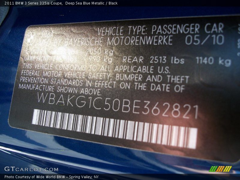 Info Tag of 2011 3 Series 335is Coupe