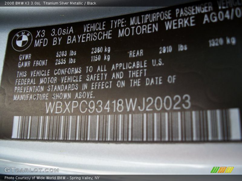 Titanium Silver Metallic / Black 2008 BMW X3 3.0si