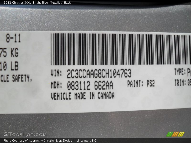 Bright Silver Metallic / Black 2012 Chrysler 300