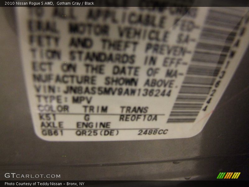 Gotham Gray / Black 2010 Nissan Rogue S AWD