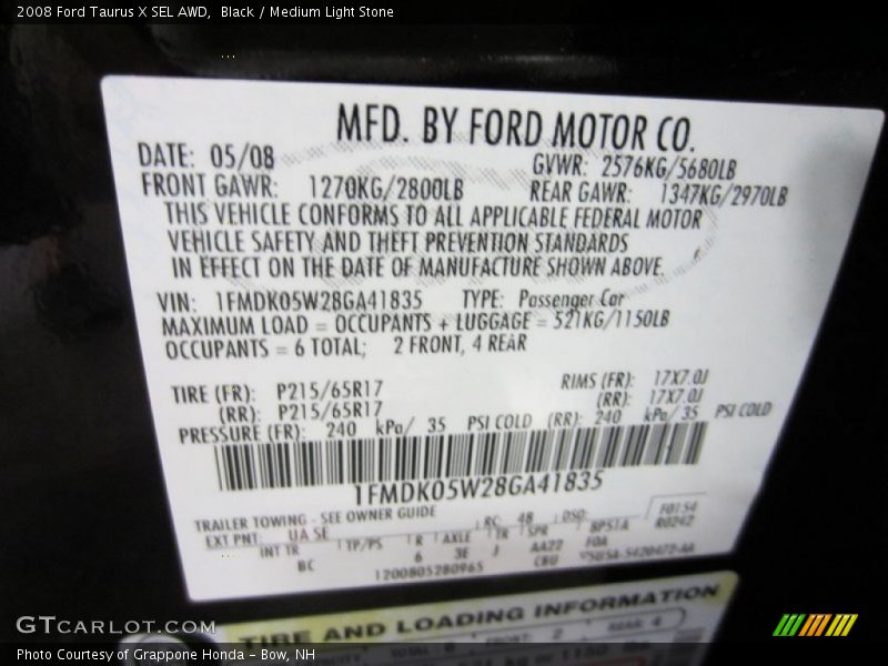 Black / Medium Light Stone 2008 Ford Taurus X SEL AWD