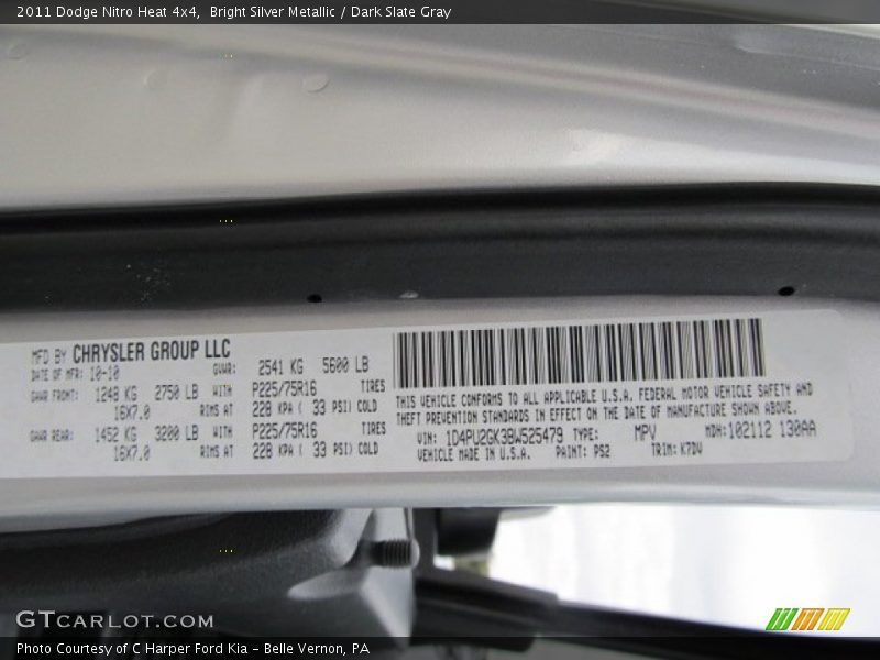 Bright Silver Metallic / Dark Slate Gray 2011 Dodge Nitro Heat 4x4