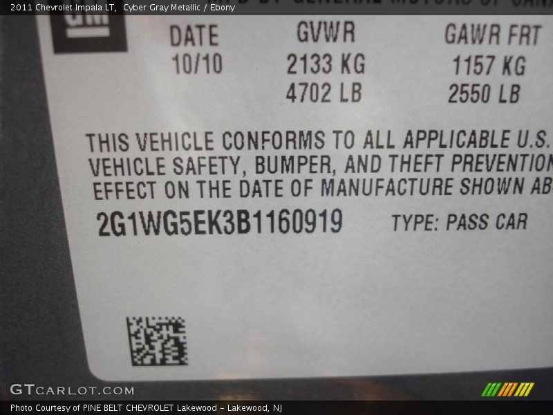 Cyber Gray Metallic / Ebony 2011 Chevrolet Impala LT