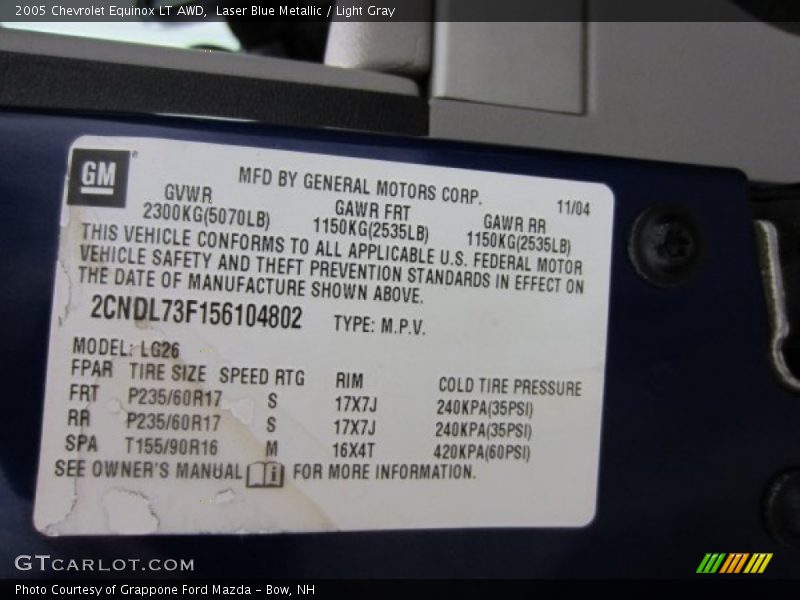 Laser Blue Metallic / Light Gray 2005 Chevrolet Equinox LT AWD