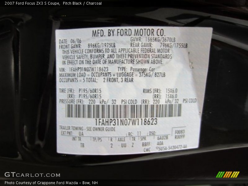 Pitch Black / Charcoal 2007 Ford Focus ZX3 S Coupe