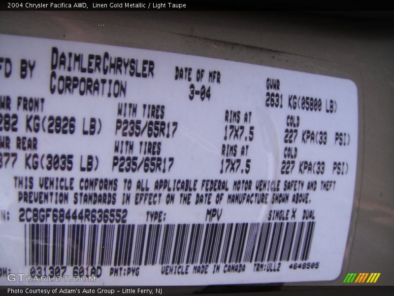 Linen Gold Metallic / Light Taupe 2004 Chrysler Pacifica AWD