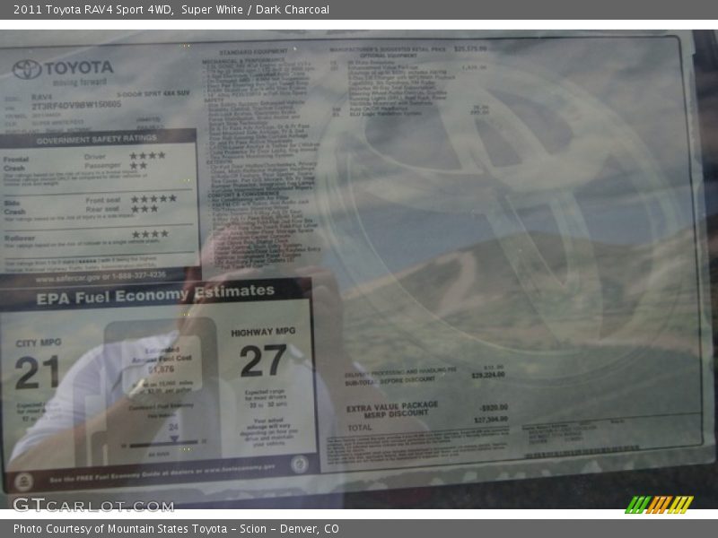 Super White / Dark Charcoal 2011 Toyota RAV4 Sport 4WD