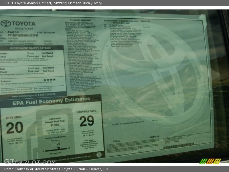 Sizzling Crimson Mica / Ivory 2011 Toyota Avalon Limited