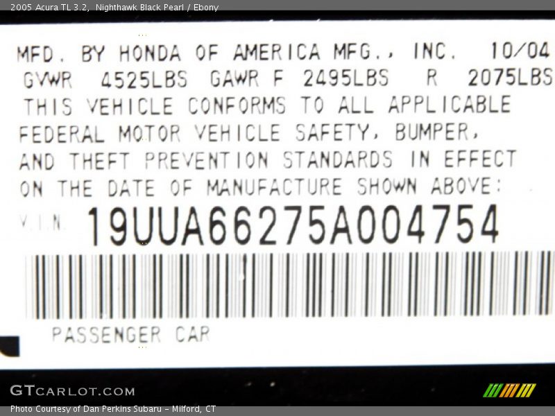 Nighthawk Black Pearl / Ebony 2005 Acura TL 3.2