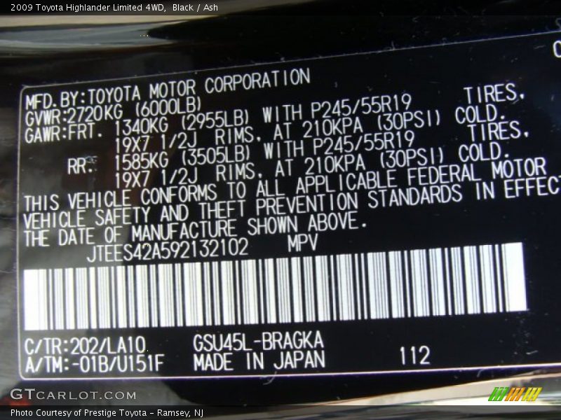 Black / Ash 2009 Toyota Highlander Limited 4WD