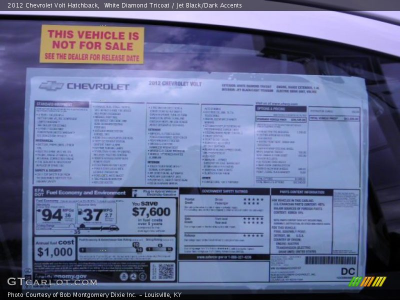 2012 Volt Hatchback Window Sticker