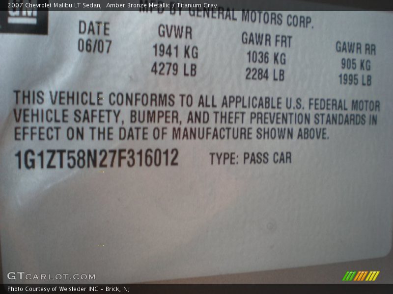 Amber Bronze Metallic / Titanium Gray 2007 Chevrolet Malibu LT Sedan