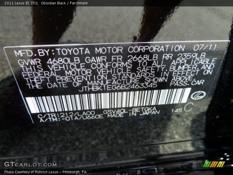 Obsidian Black / Parchment 2011 Lexus ES 350