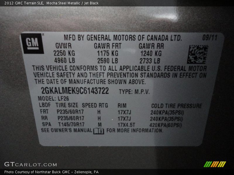 Mocha Steel Metallic / Jet Black 2012 GMC Terrain SLE