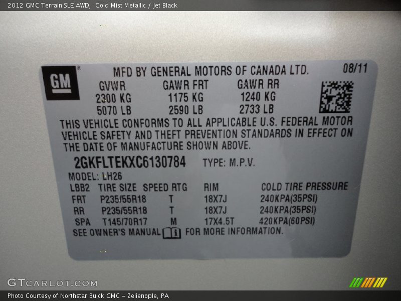 Gold Mist Metallic / Jet Black 2012 GMC Terrain SLE AWD