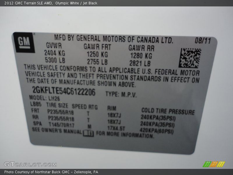 Olympic White / Jet Black 2012 GMC Terrain SLE AWD