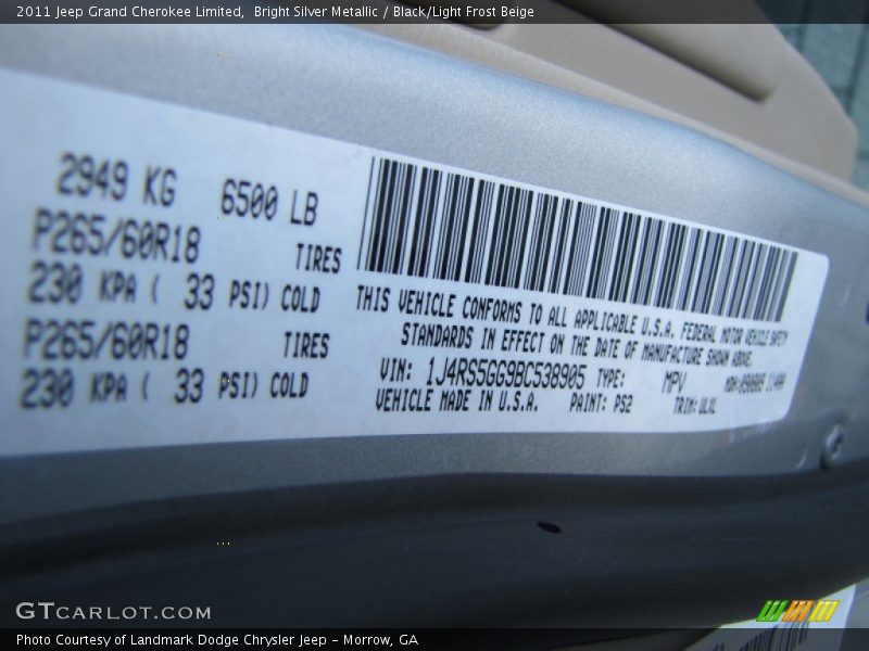Bright Silver Metallic / Black/Light Frost Beige 2011 Jeep Grand Cherokee Limited
