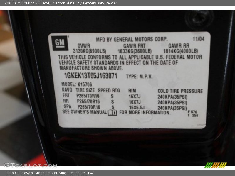 Carbon Metallic / Pewter/Dark Pewter 2005 GMC Yukon SLT 4x4