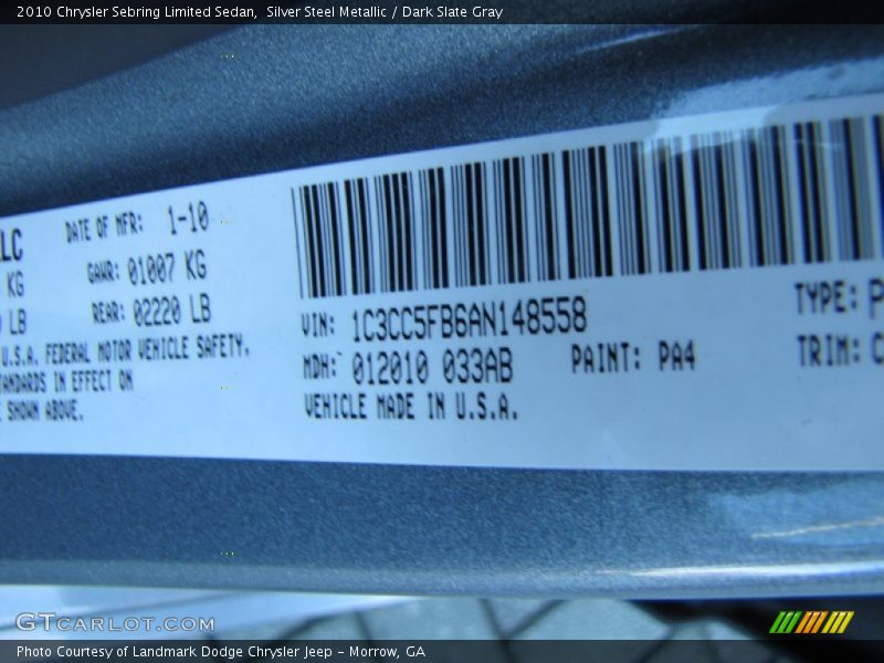 Silver Steel Metallic / Dark Slate Gray 2010 Chrysler Sebring Limited Sedan