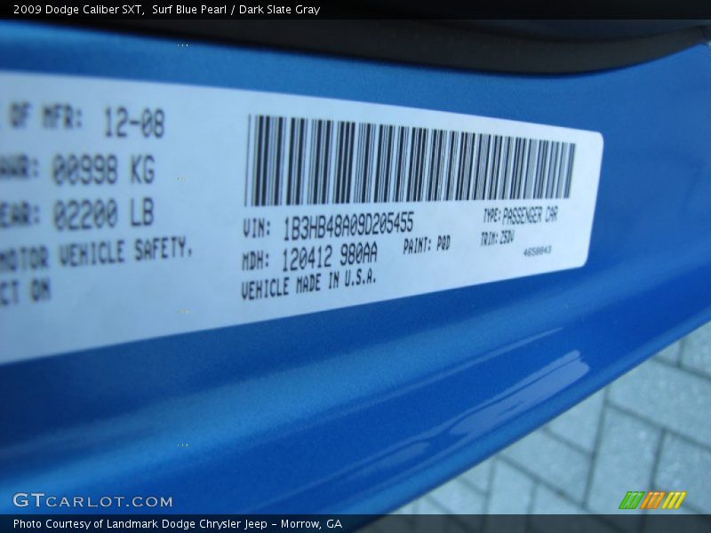 Surf Blue Pearl / Dark Slate Gray 2009 Dodge Caliber SXT