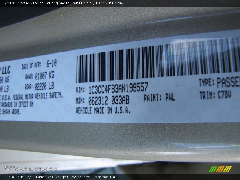 White Gold / Dark Slate Gray 2010 Chrysler Sebring Touring Sedan