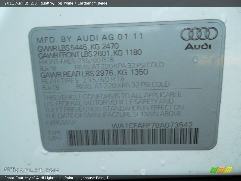 Ibis White / Cardamom Beige 2011 Audi Q5 2.0T quattro
