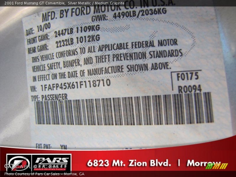 Silver Metallic / Medium Graphite 2001 Ford Mustang GT Convertible