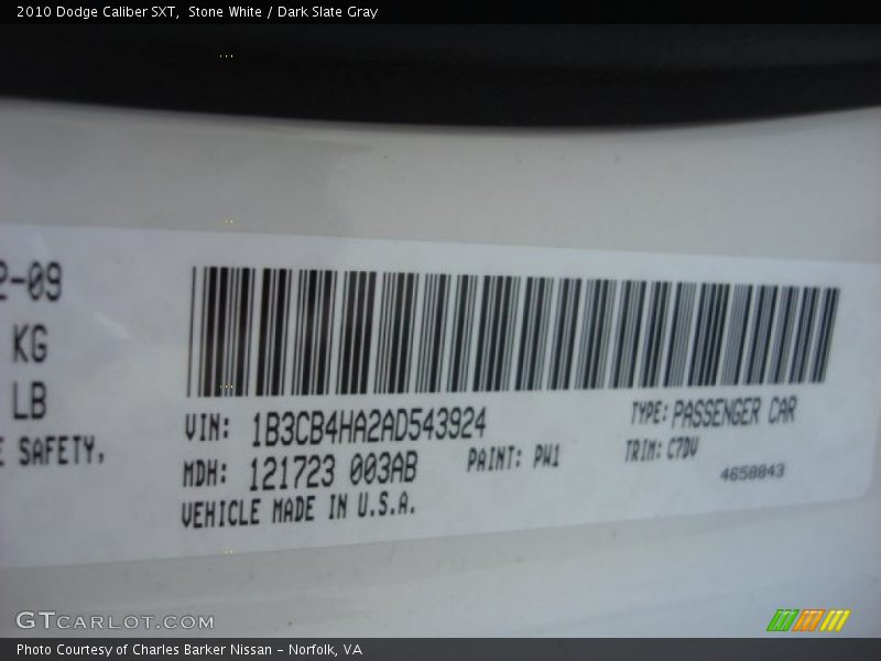 Stone White / Dark Slate Gray 2010 Dodge Caliber SXT