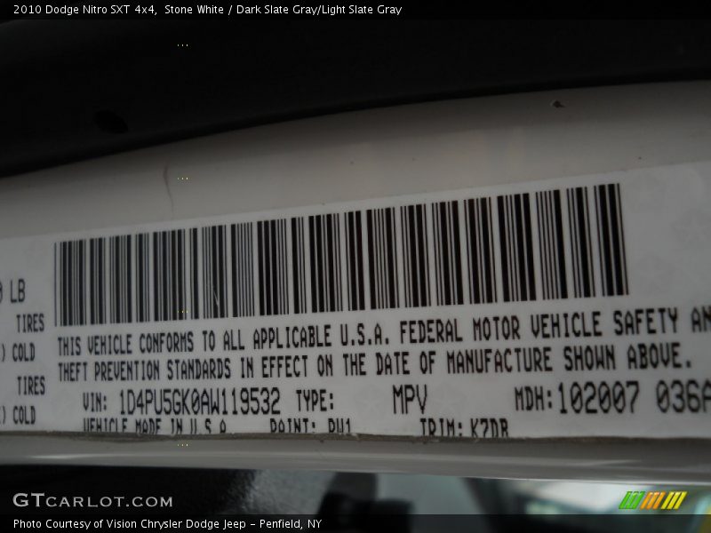 Stone White / Dark Slate Gray/Light Slate Gray 2010 Dodge Nitro SXT 4x4