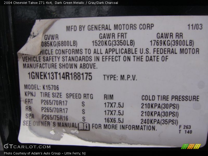 Dark Green Metallic / Gray/Dark Charcoal 2004 Chevrolet Tahoe Z71 4x4