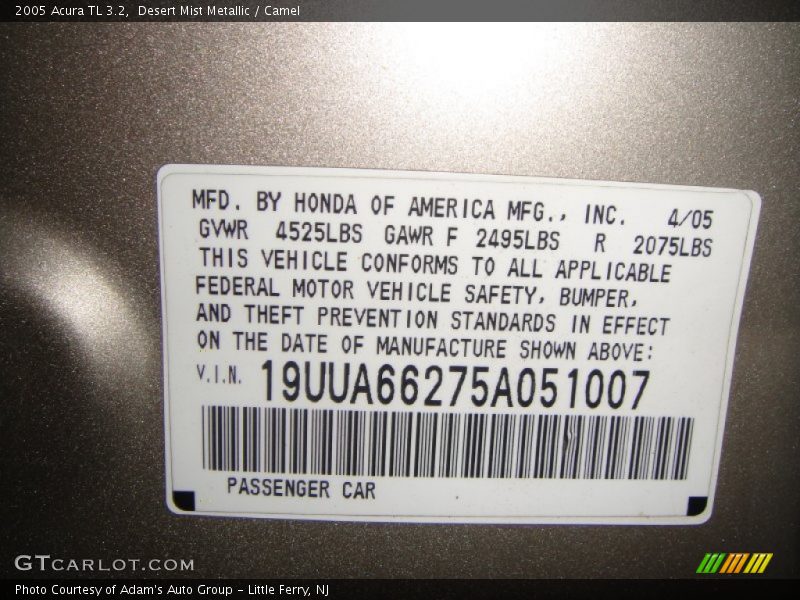 Desert Mist Metallic / Camel 2005 Acura TL 3.2