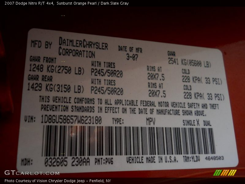 Sunburst Orange Pearl / Dark Slate Gray 2007 Dodge Nitro R/T 4x4