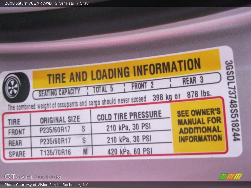 Silver Pearl / Gray 2008 Saturn VUE XR AWD