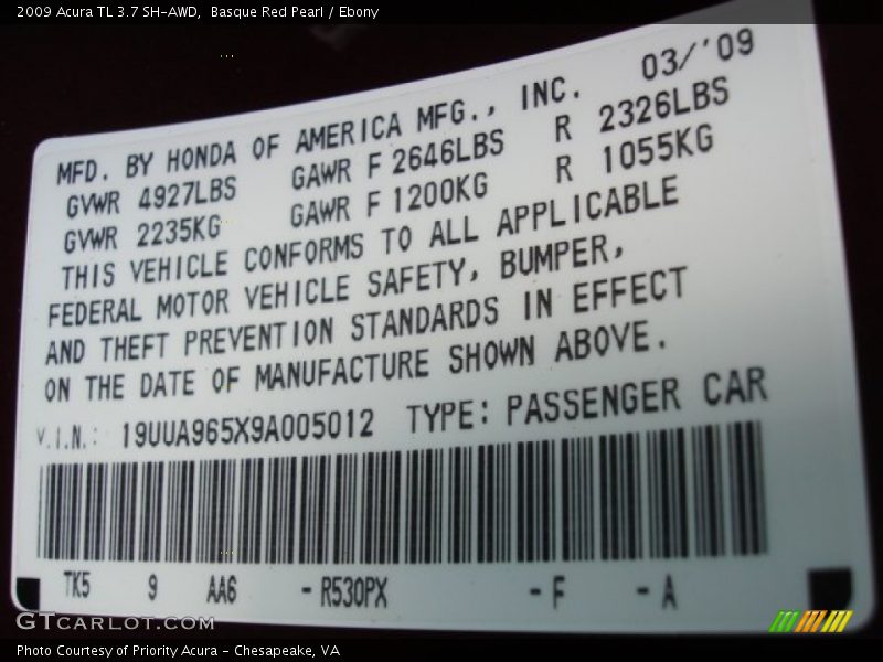 Basque Red Pearl / Ebony 2009 Acura TL 3.7 SH-AWD