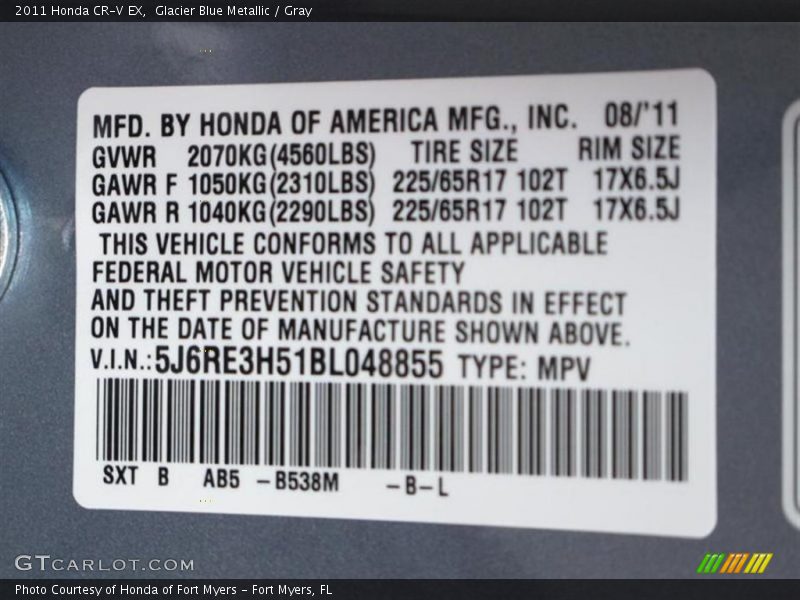 Glacier Blue Metallic / Gray 2011 Honda CR-V EX