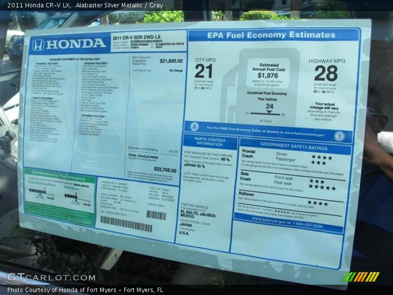 Alabaster Silver Metallic / Gray 2011 Honda CR-V LX