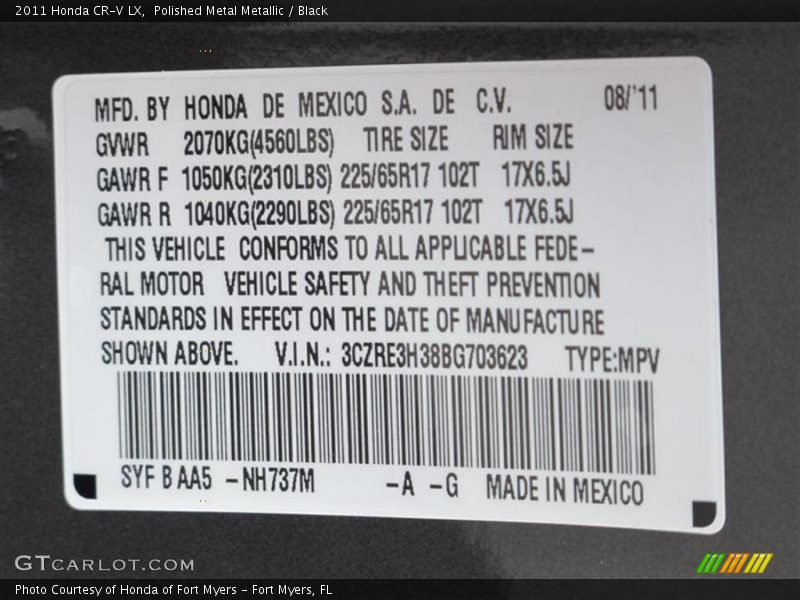 Polished Metal Metallic / Black 2011 Honda CR-V LX