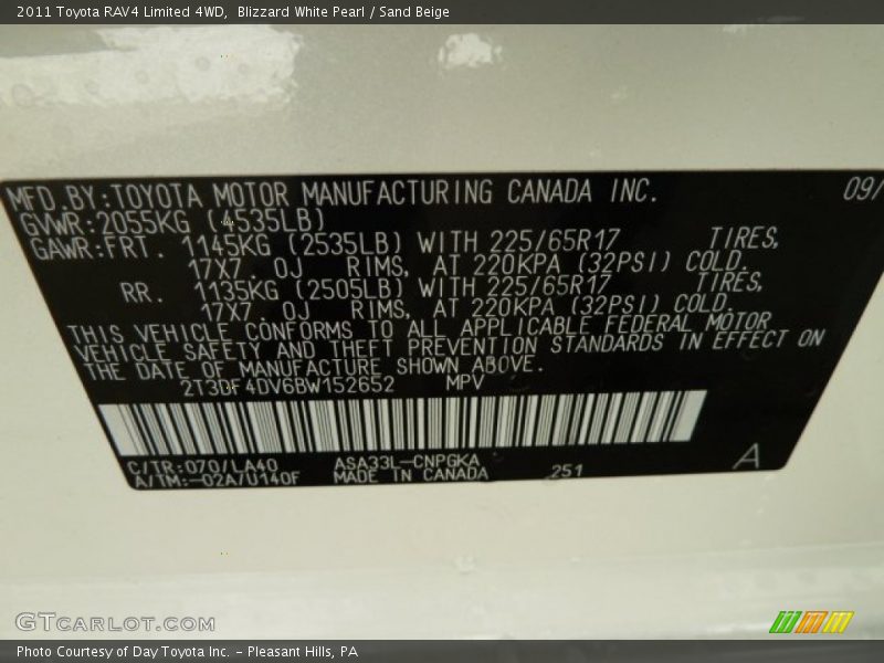 Blizzard White Pearl / Sand Beige 2011 Toyota RAV4 Limited 4WD