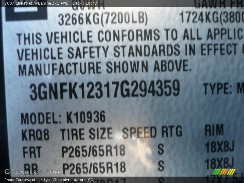 Black / Ebony 2007 Chevrolet Avalanche Z71 4WD