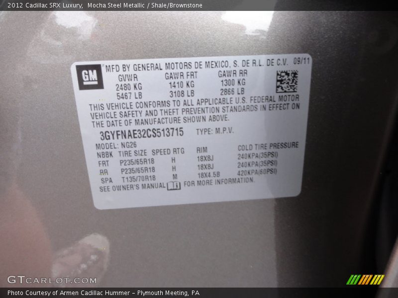 Mocha Steel Metallic / Shale/Brownstone 2012 Cadillac SRX Luxury