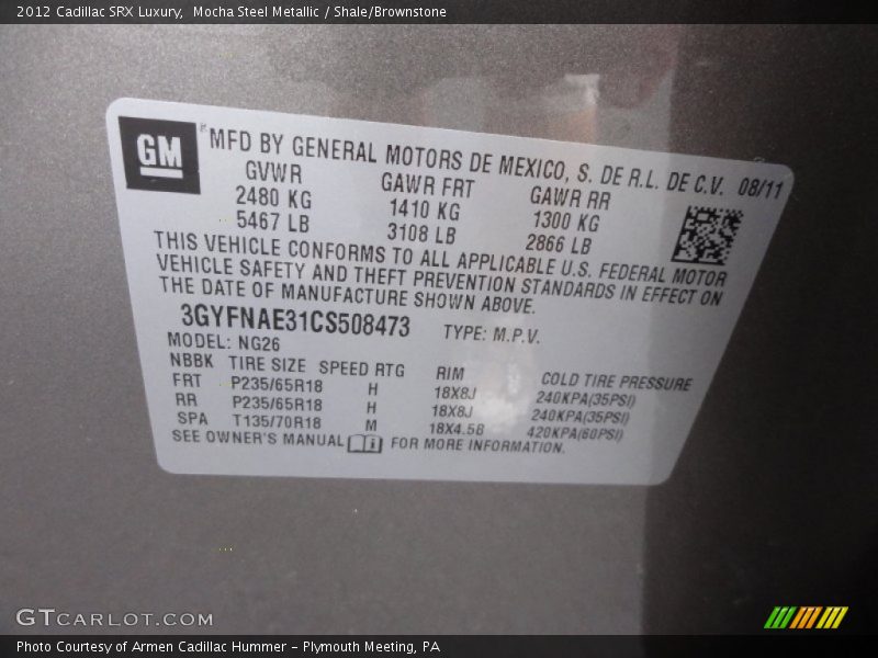 Mocha Steel Metallic / Shale/Brownstone 2012 Cadillac SRX Luxury