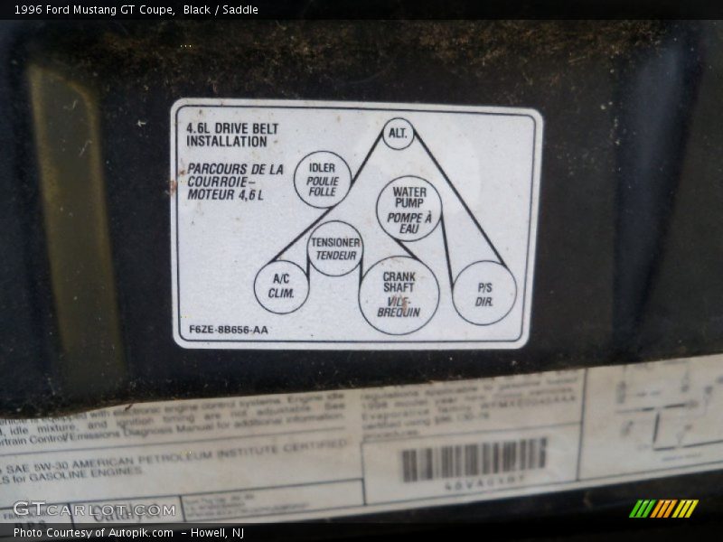 Info Tag of 1996 Mustang GT Coupe
