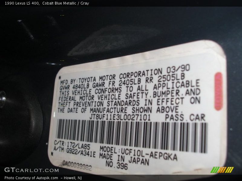 Cobalt Blue Metallic / Gray 1990 Lexus LS 400