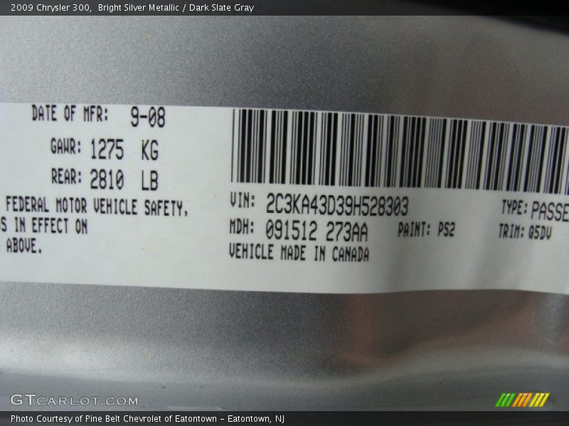 Bright Silver Metallic / Dark Slate Gray 2009 Chrysler 300