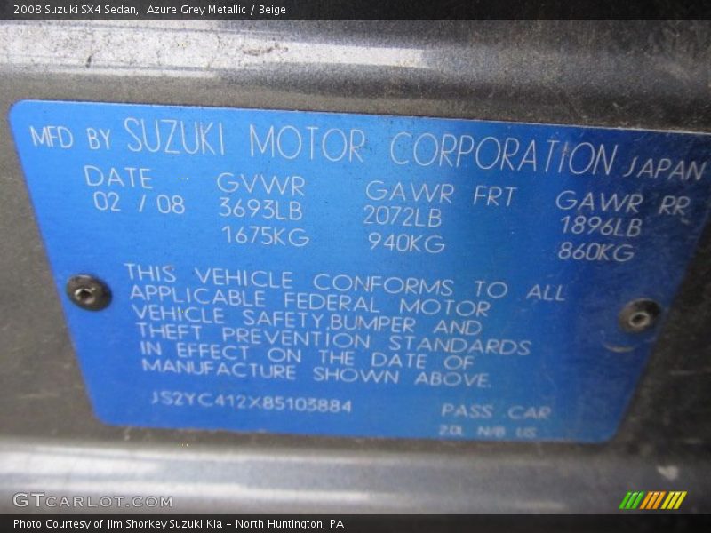 Azure Grey Metallic / Beige 2008 Suzuki SX4 Sedan