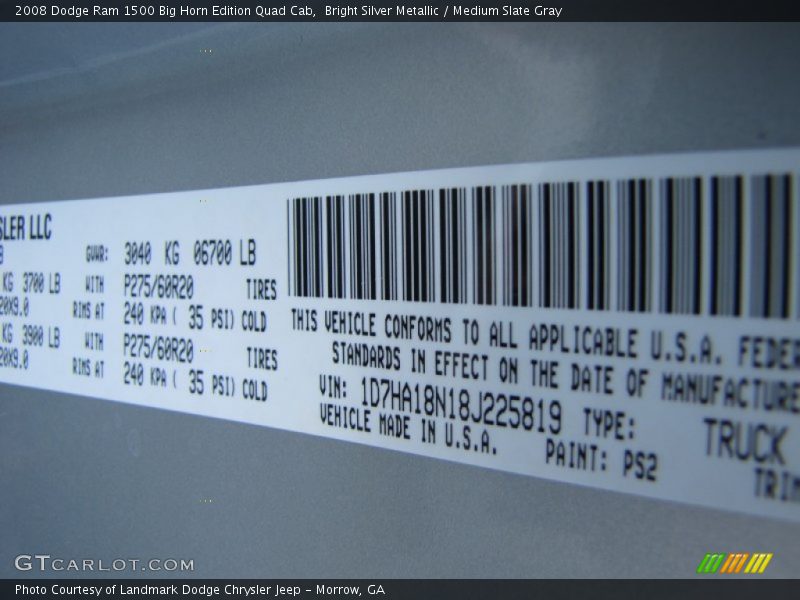 Bright Silver Metallic / Medium Slate Gray 2008 Dodge Ram 1500 Big Horn Edition Quad Cab